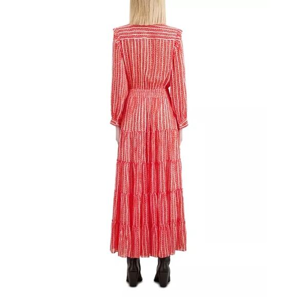 NWT The Kooples Floral Print Collard Striped Maxi Dress Red White Sz 1 US Small - Picture 3 of 11